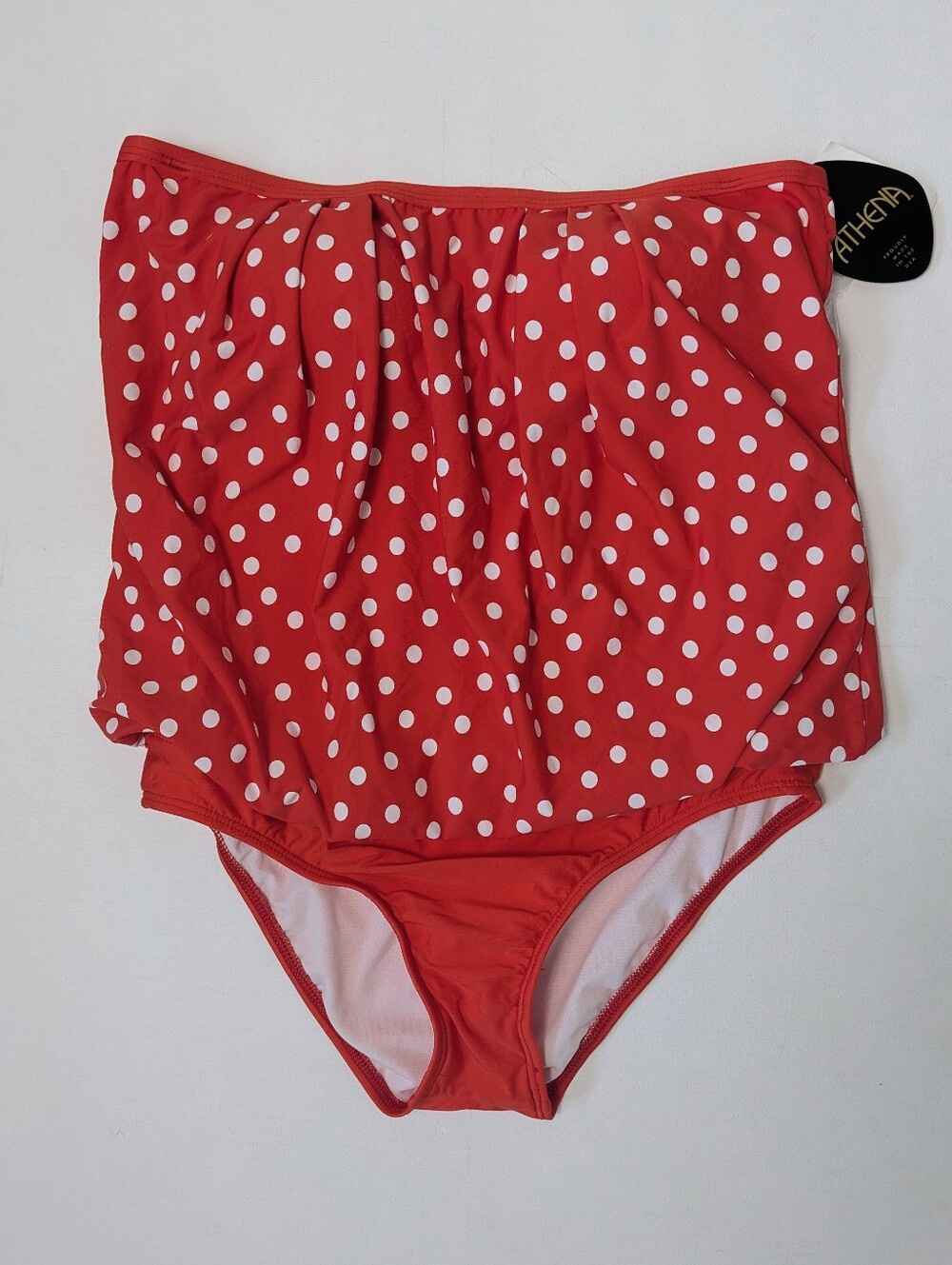 Athena Women Strapless Bandeau One Piece Swimsuit Red White Polka Dot Sz 10 New - Picture 2 of 13